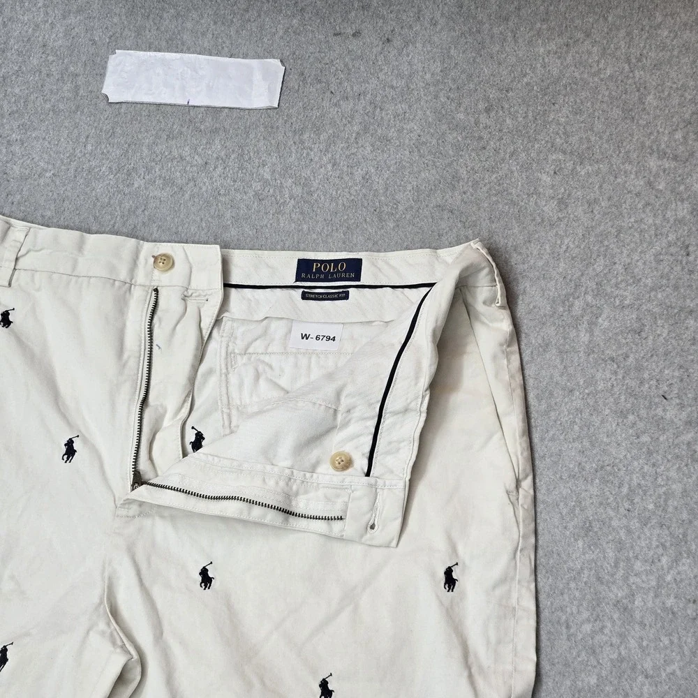Polo Ralph Lauren Men Shorts 40 Beige Embroidered Chino Twill Stretch Pony AOP